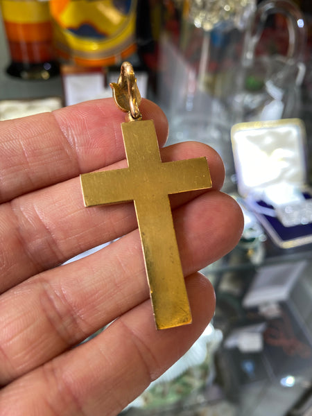 Antique 19th Century Victorian 18ct Gold & Seed Pearl Mourning Cross Pendant