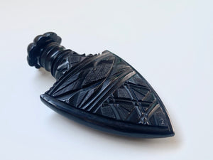 Rare Antique 19th Century Victorian Carved Whitby Jet Scent Bottle