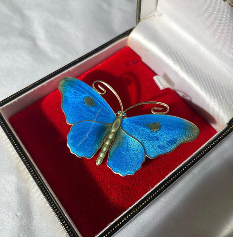 Beautiful Silver & Enamel Butterfly Brooch