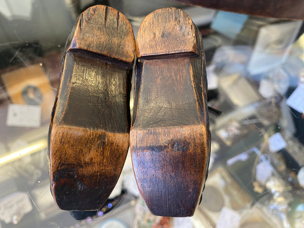 Pair Antique Victorian Wood & Leather Child’s Clogs