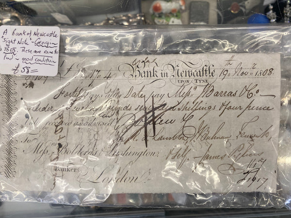 Rare Antique Georgian Bank Of Newcastle Sight Note 1808