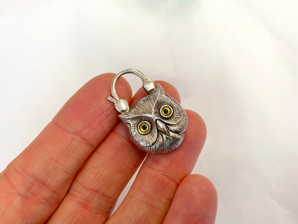 Sterling Silver & Agate Miniature Novelty Owl Head Padlock