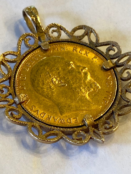 Antique Full Gold Sovereign (1910) In 9ct Gold Pendant Mount