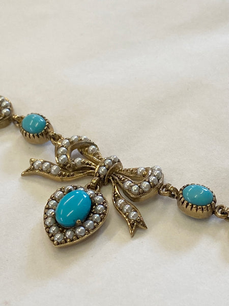 Antique Gold, Turquoise & Seed Pearl Necklace