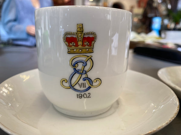 Very Rare Pair King Edward VII & Queen Alexandra Lithophane Cup & Saucers