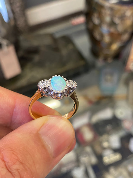18ct Gold, Opal & Diamond Ring