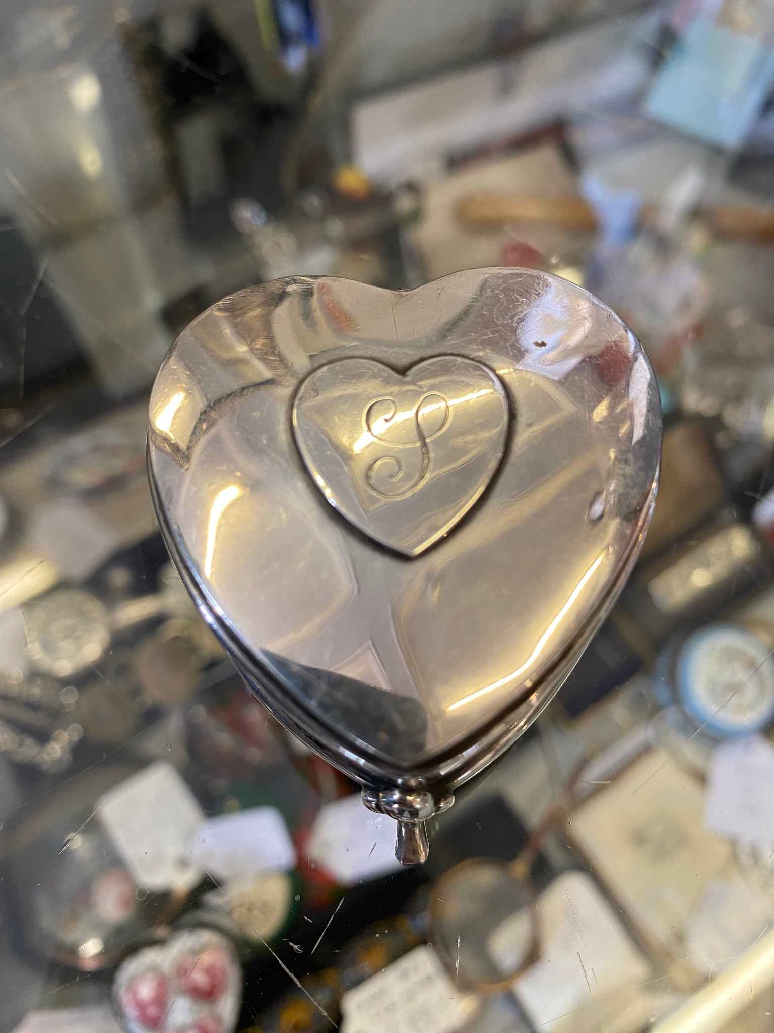 Antique Sterling Silver Heart Shaped Jewellery Box Birm 1918