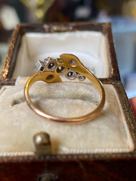Antique 18ct Gold French Emerald & Diamond Serpent Ring
