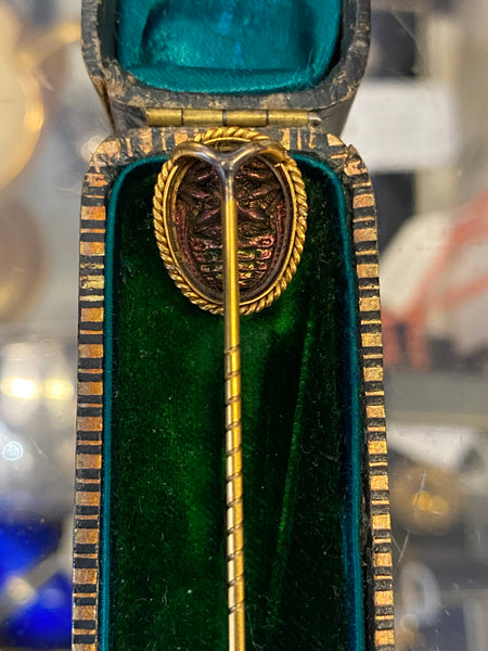 Antique Scarab Beetle Stickpin With Box