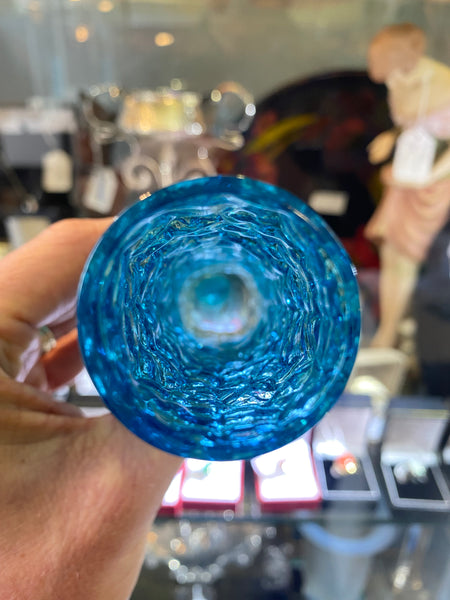 Small Kingfisher Blue Whitefriars Glass Finger Vase