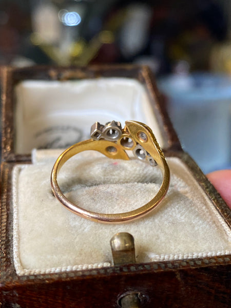 Antique 18ct Gold French Emerald & Diamond Serpent Ring