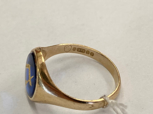 Vintage 9ct Gold & Synthetic Sapphire Masonic Ring