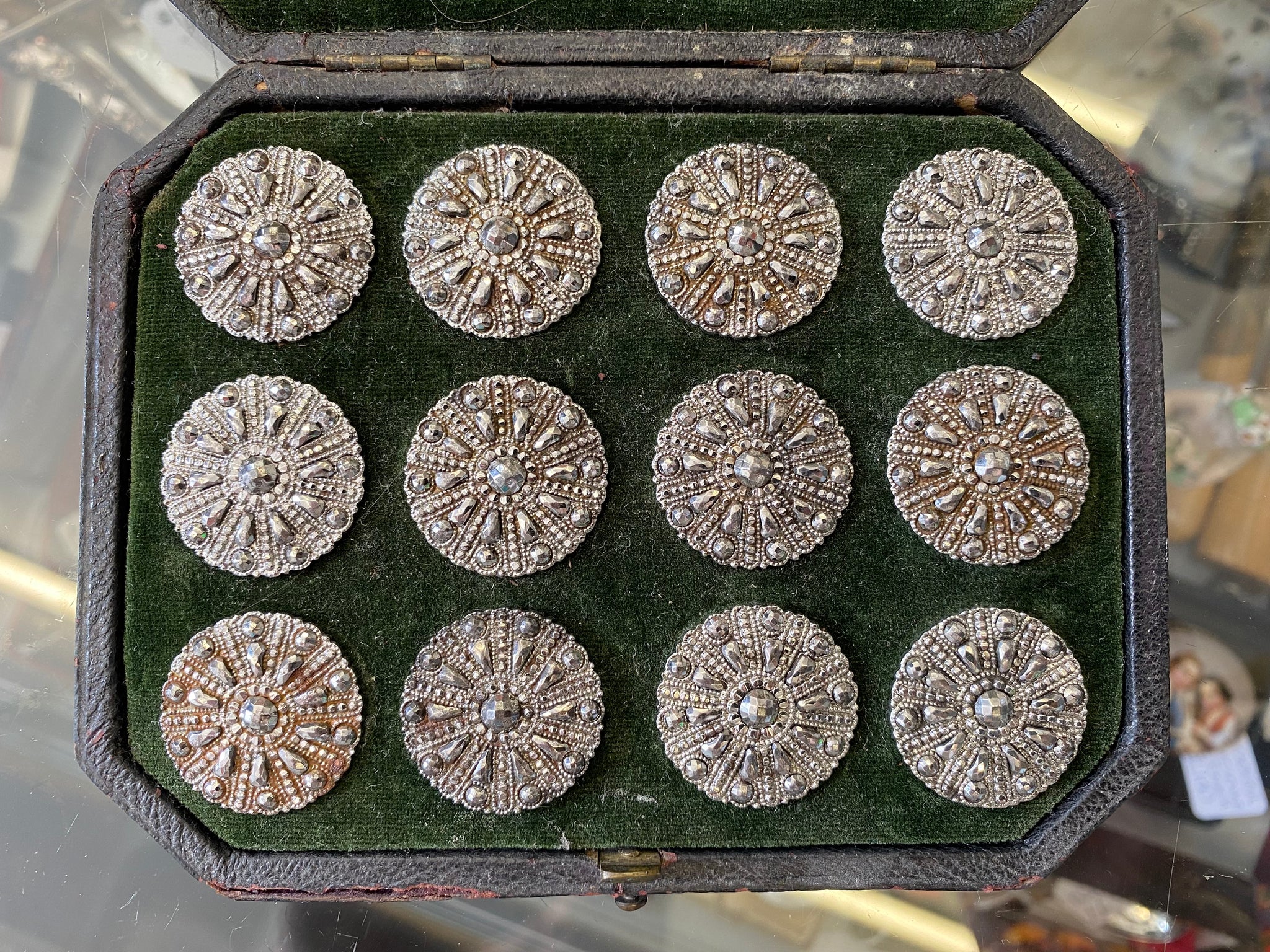 Rare Set Georgian Cut Steel Buttons Boxed