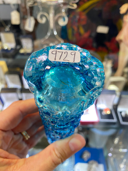 Small Kingfisher Blue Whitefriars Glass Finger Vase