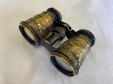 Pair Victorian Opera Glasses With Hinting Scenes & Case