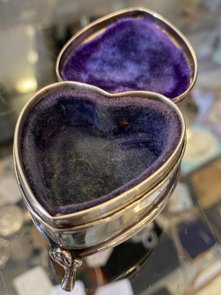 Antique Sterling Silver Heart Shaped Jewellery Box Birm 1918