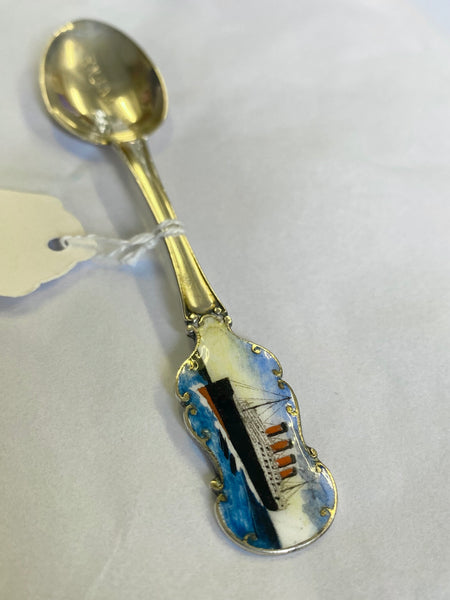 Antique RMS Aquitania Sterling Silver & Enamel Spoon Birmingham 1922