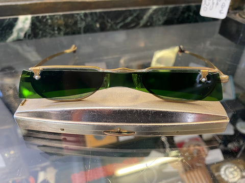 Original Vintage 1960’s Flip-Up Green Sunglasses With Case