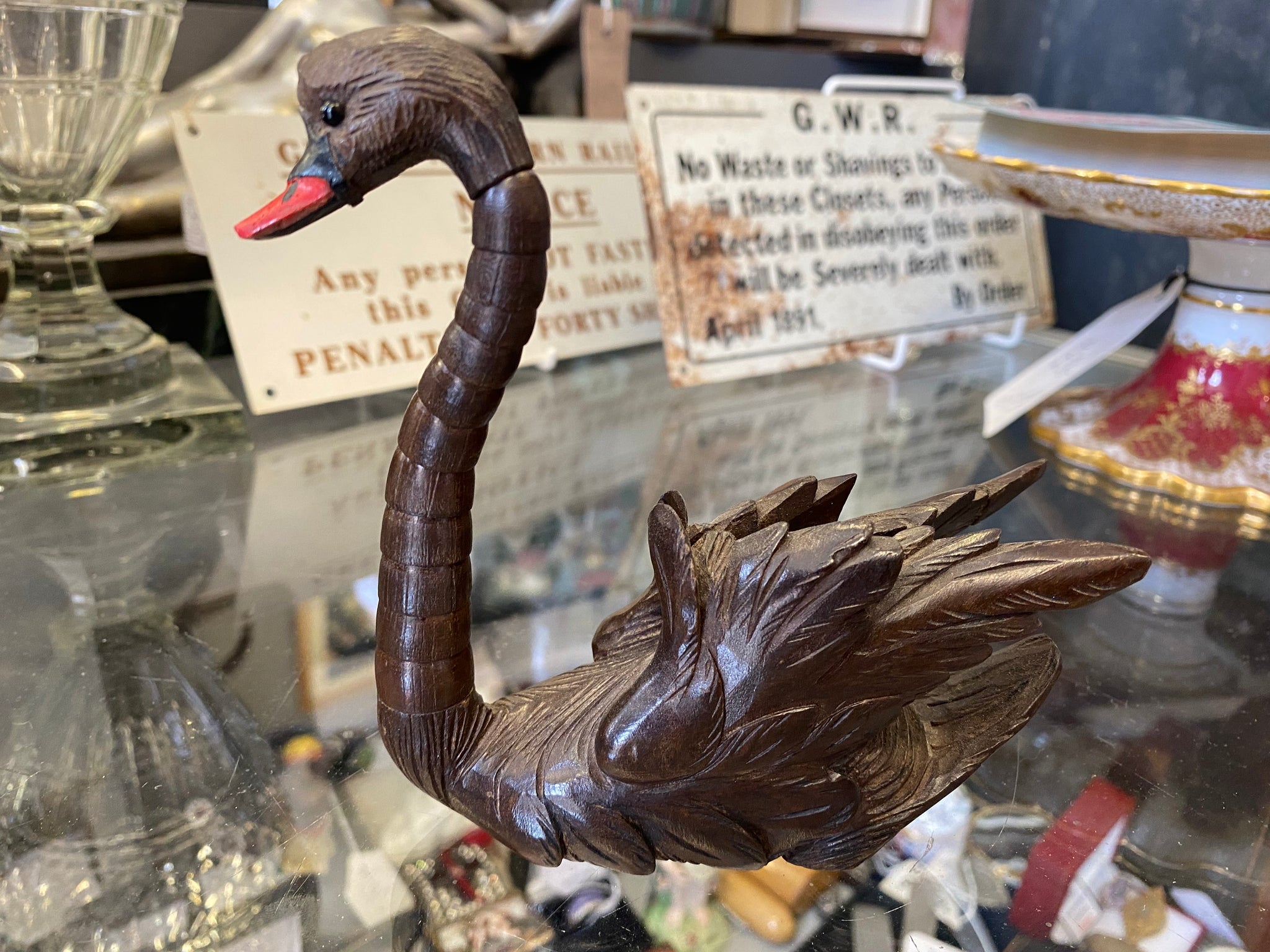 Fine & Rare Carved & Articulated Treen Swan Figure