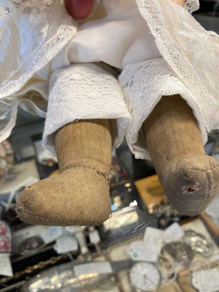 Antique Edwardian ‘Kid Leather’ Jointed Doll With Bisque Head & Sleeping Eyes ‘Armand Marseille’