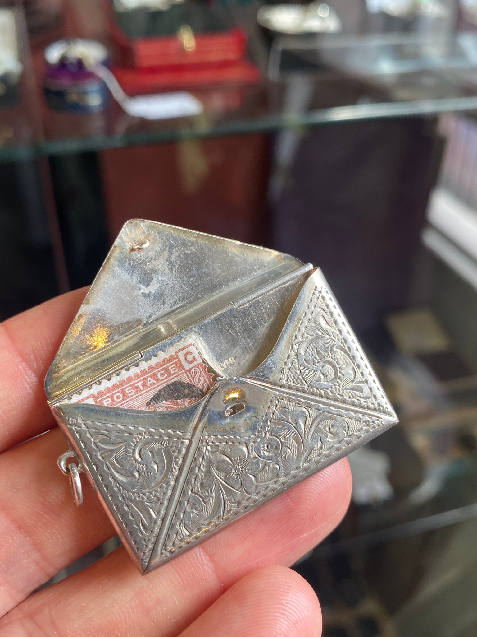 Novelty Envelope Antique Silver Double Stamp Case