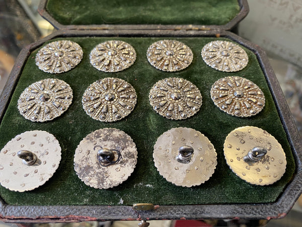 Rare Set Georgian Cut Steel Buttons Boxed