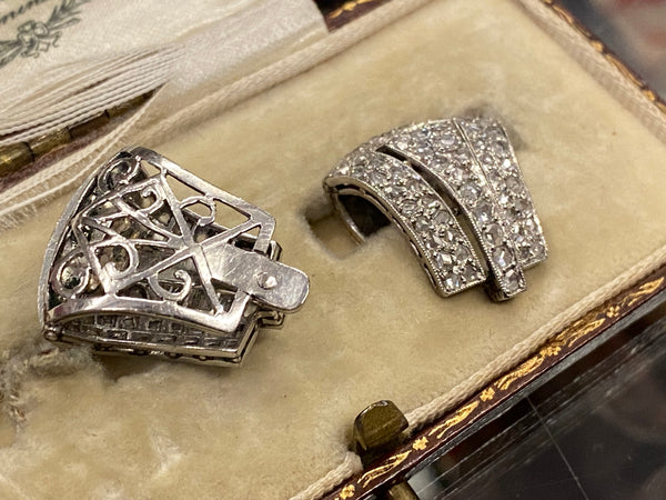 Art Deco Diamonds & Platinum Dress Clips Boxed