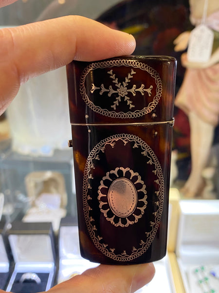Antique Georgian Tortoiseshell & Silver Inlaid Etui