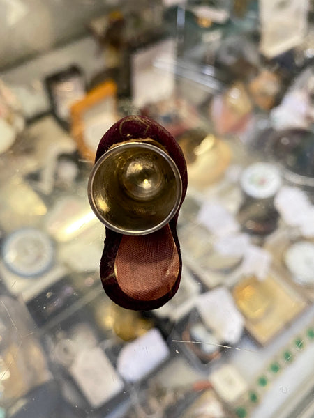 Antique 19th Century Novelty Velvet Slipper Thimble Holder & Silver Thimble