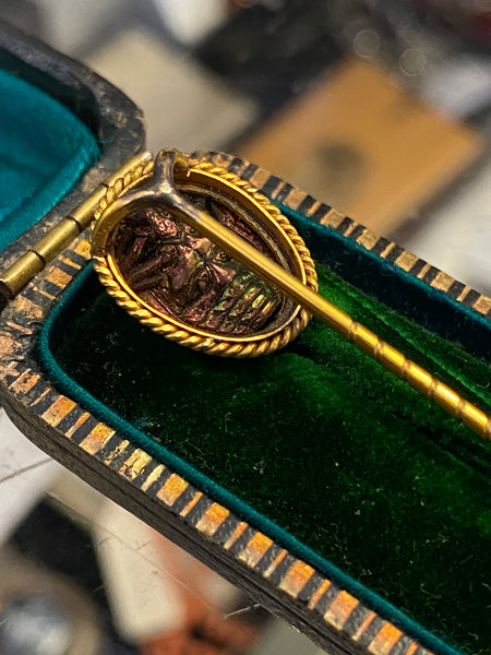 Antique Scarab Beetle Stickpin With Box