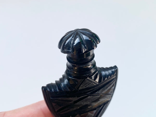 Rare Antique 19th Century Victorian Carved Whitby Jet Scent Bottle