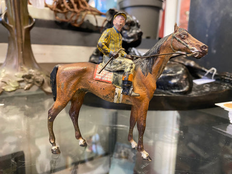 Cold Painted Bronze Horse & Jockey