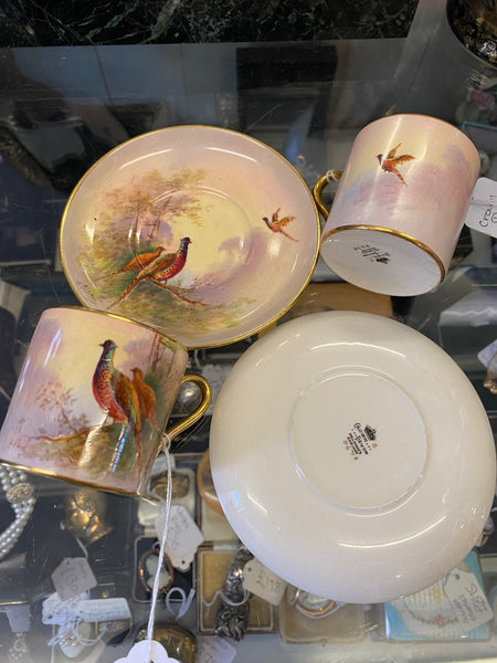 *RESERVED FOR HOWARD* Pair Signed Crown Devon Coffee Cups & Saucers