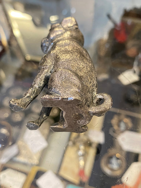 Antique Victorian Novelty Pewter Pug Dog Pounce Pot