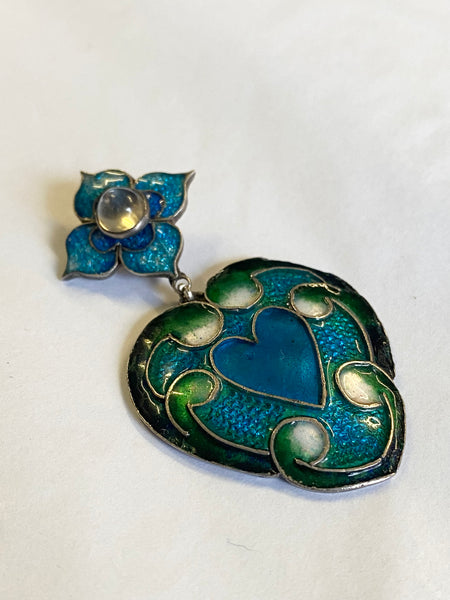Antique Arts & Crafts Enamel & Moonstone Pendant c.1910