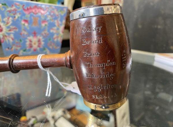 Antique 19th Century Lignum Vitae Gavel With Carved Names On The Head