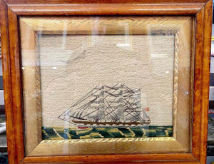 Naive Sailor Folk Art Wool Work Embroidery Of A Sailing Ship