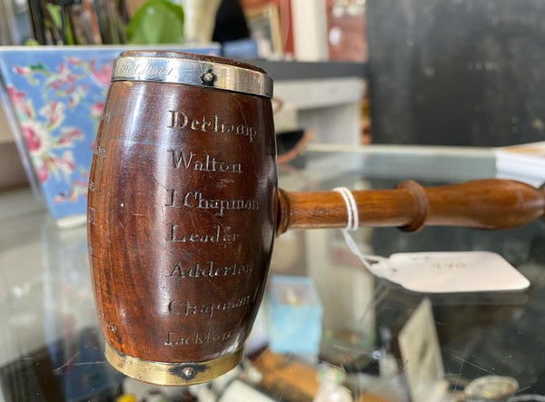 Antique 19th Century Lignum Vitae Gavel With Carved Names On The Head