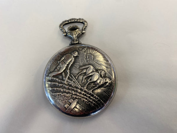 Charming Silver Ploughing Pocketwatch