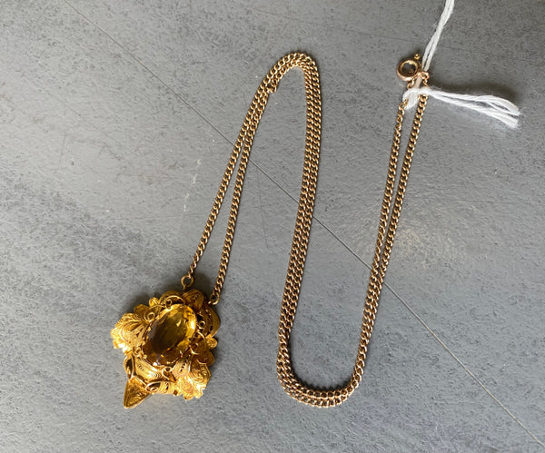 Antique Victorian Gold & Citrine Pendant Necklace