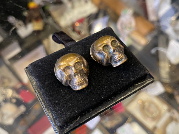 Pair Antique 19th Century Skull Studs