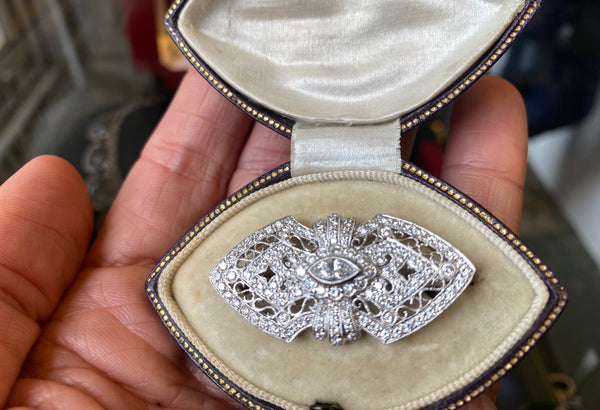 Art Deco Diamond Platinum Brooch Boxed