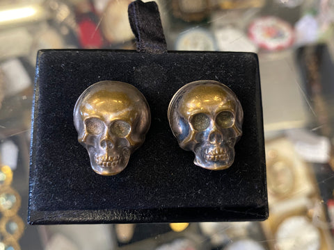 Pair Antique 19th Century Skull Studs