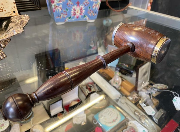 Antique 19th Century Lignum Vitae Gavel With Carved Names On The Head