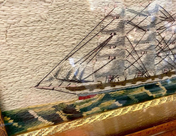 Naive Sailor Folk Art Wool Work Embroidery Of A Sailing Ship