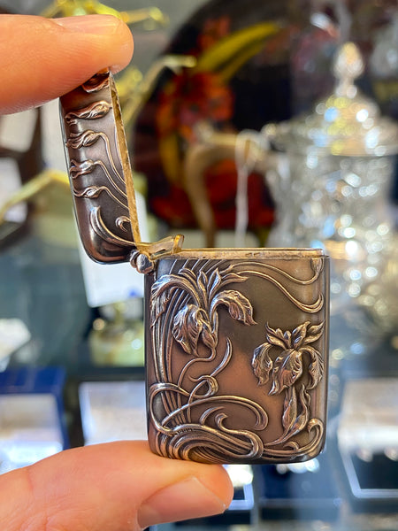 Antique French Art Nouveau Silver Vesta Case Charles Murat 1897-1910
