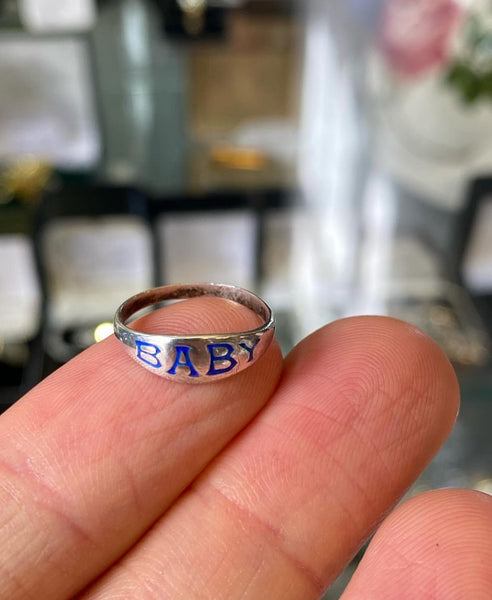 Antique Silver Enamel Charles Horner Baby Ring