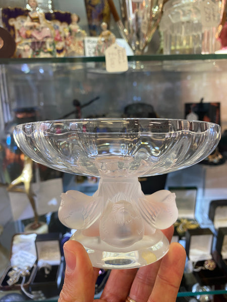 Lovely Lalique Pedestal Sparrow Bowl