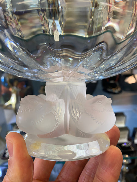 Lovely Lalique Pedestal Sparrow Bowl