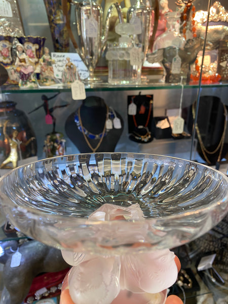 Lovely Lalique Pedestal Sparrow Bowl